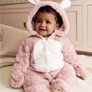 Pink Faux Fur Baby Bunny Winter Pramsuit 9-12 Months